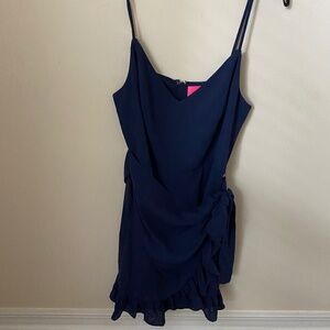 Navy Spaghetti Strap Wrap Dress